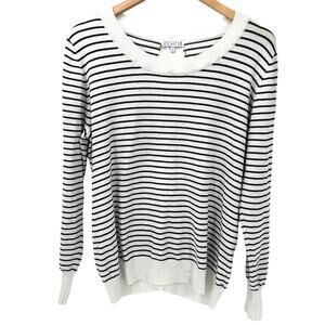 EIGHT 18 Sweater Womens Large Francie Black White Pullover Striped Keyhole